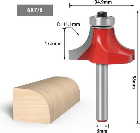 Jinchao-Router bits, 1/4 6mm Shank Corner Round Over Router Bit, with Bearing Milling Cutter for Wood Woodwork Tungsten Carbide, for Home DIY (Cutting Edge Length : 1I4X7I8) in Saudi Arabia