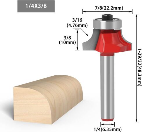 Jinchao-Router bits, 1/4 6mm Shank Corner Round Over Router Bit, with Bearing Milling Cutter for Wood Woodwork Tungsten Carbide, for Home DIY (Cutting Edge Length : 1I4X7I8) in Saudi Arabia