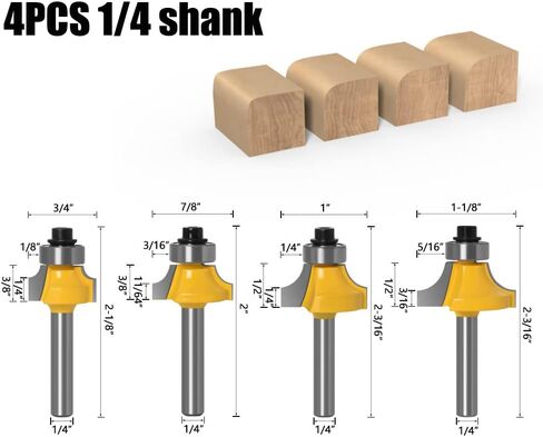Jinchao-Router bits, 4PCS Corner Round Over Router Bit 6mm Shank R3.17 R4.76 R6.35 R7.96 with Bearing Milling Cutter for Wood Woodwork Tungsten Carbide, for Home DIY in Kuwait
