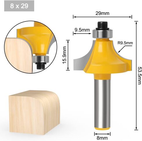 Jinchao-Router bits, 8mm Shank Corner Round Over Router Bit with Bearing Milling Cutter for Wood Woodwork Tungsten Carbide, for Home DIY (Cutting Edge Length : 8X22) in Kuwait