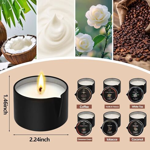 6 PCS STYLE CADLE SET-شموع شمع الصويا الشمع مع زيت تتلاءم الجلد ، مزيج من فول الصويا منخفضة الحرارة للأزواج استخدم 6 رائحة 2.35 أوقية in Kuwait