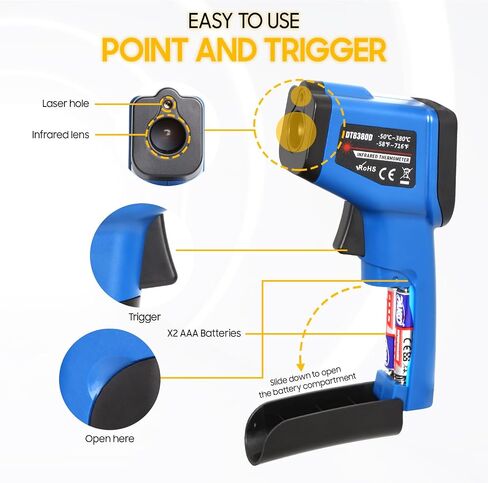 Seentech DT8380BH مقياس حرارة الأشعة تحت الحمراء الصناعية -اختبار درجة حرارة غير الاتصال للاستخدام المطبخ والصناعي ، -50 درجة مئوية إلى 380 درجة مئوية ، دقة عالية مع استهداف الليزر (DT8550DH) in Kuwait