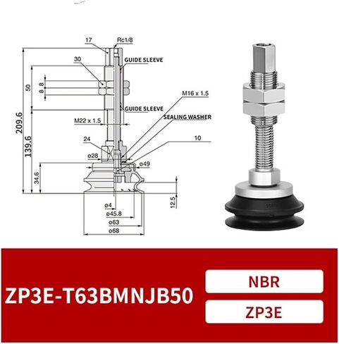 ZP3E-T63/80UMN/BMNJB10/30/50 Industrial Pneumatic Heavy Duty Vacuum Suction Cup 1Pcs(ZP3E-T63BMNJB50) in Saudi Arabia