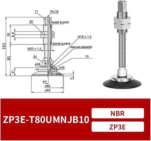ZP3E-T63/80UMN/BMNJB10/30/50 Industrial Pneumatic Heavy Duty Vacuum Suction Cup 1Pcs(ZP3E-T63BMNJB50) in Saudi Arabia