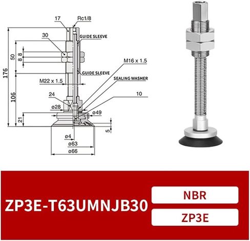 ZP3E-T63/80UMN/BMNJB10/30/50 Industrial Pneumatic Heavy Duty Vacuum Suction Cup 1Pcs(ZP3E-T63BMNJB50) in Saudi Arabia
