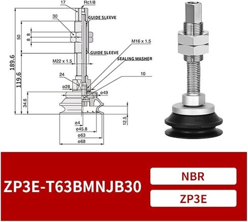 ZP3E-T63/80UMN/BMNJB10/30/50 Industrial Pneumatic Heavy Duty Vacuum Suction Cup 1Pcs(ZP3E-T63BMNJB50) in Saudi Arabia