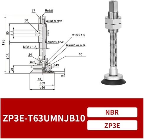 ZP3E-T63/80UMN/BMNJB10/30/50 Industrial Pneumatic Heavy Duty Vacuum Suction Cup 1Pcs(ZP3E-T63BMNJB50) in Saudi Arabia