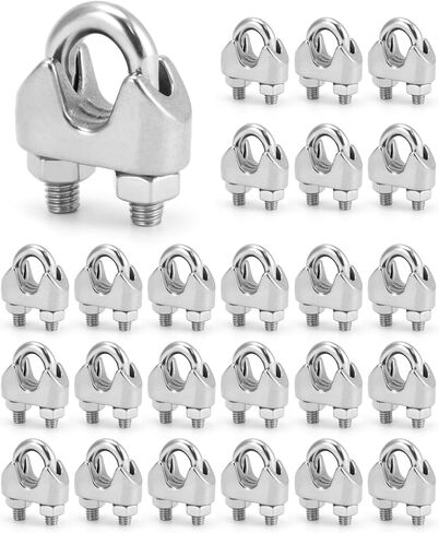 Qwork 5/16 "سلك حبل المشبك مقطع M8 ، 25 حزمة كبيرة u الترباس السرج السقيفة ، 304 المشابك كابل السحابة الفولاذ المقاوم للصدأ ، قم بتوصيل طبقتين من الأسلاك لتشكيل حلقة in Kuwait