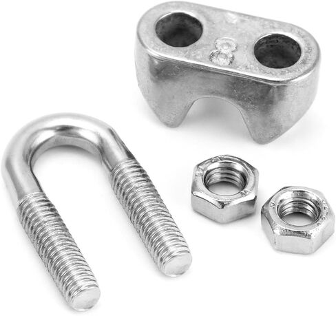 Qwork 5/16 "سلك حبل المشبك مقطع M8 ، 25 حزمة كبيرة u الترباس السرج السقيفة ، 304 المشابك كابل السحابة الفولاذ المقاوم للصدأ ، قم بتوصيل طبقتين من الأسلاك لتشكيل حلقة in Kuwait