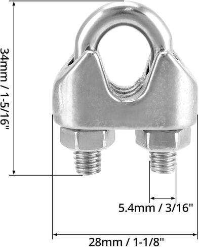 Qwork 5/16 "سلك حبل المشبك مقطع M8 ، 25 حزمة كبيرة u الترباس السرج السقيفة ، 304 المشابك كابل السحابة الفولاذ المقاوم للصدأ ، قم بتوصيل طبقتين من الأسلاك لتشكيل حلقة in Kuwait