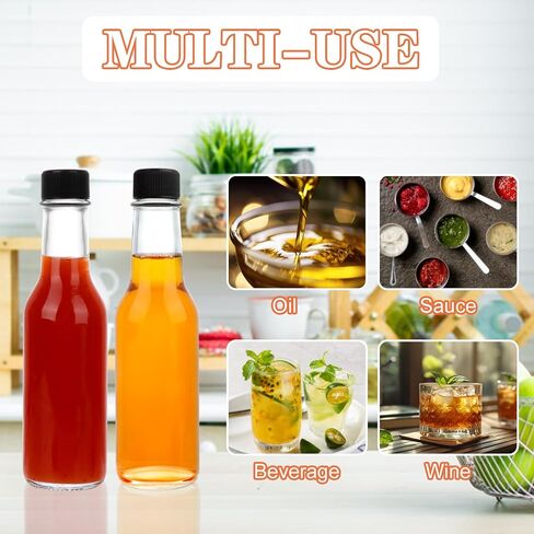 5 أوقية زجاجات صلصة ساخنة ، 35 حزمة زجاجات زجاجية واضحة مع أغطية برغي أسود تسرب ، زجاجات فارغة للصلصات ، مستخلص الفانيليا ، النبيذ ، المشروبات in Saudi Arabia