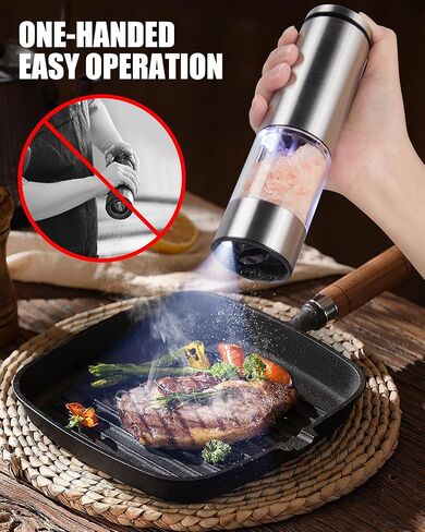 GiveBest Electric Salt and Pepper Grinder Set – Rechargeable Stainless Steel Mills, 100 ml Automatic Shakers Set with 6-Level Adjustable Coarseness and Light, Upgraded Larger Capacity in Kuwait