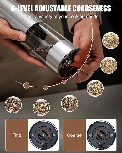 GiveBest Electric Salt and Pepper Grinder Set – Rechargeable Stainless Steel Mills, 100 ml Automatic Shakers Set with 6-Level Adjustable Coarseness and Light, Upgraded Larger Capacity in Kuwait