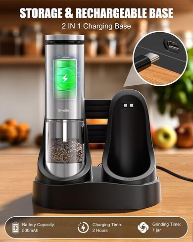 GiveBest Electric Salt and Pepper Grinder Set – Rechargeable Stainless Steel Mills, 100 ml Automatic Shakers Set with 6-Level Adjustable Coarseness and Light, Upgraded Larger Capacity in Kuwait