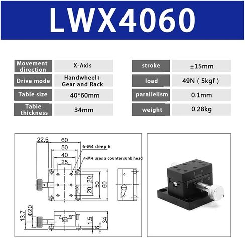 Micrometer Sliding Table X Axis LWX4060 Manual Dovetail Groove Guided Displacement Platform knob Slide Table in Saudi Arabia