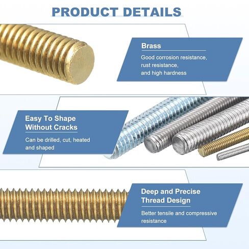 uxcell 2Pcs M3-0.5x250mm Fully Threaded Rods, Threaded Rods Bar Studs, Brass Long Thread Screws Hardware for U-Bolts, Anchors, Clamps, Hangers, Brass in Saudi Arabia