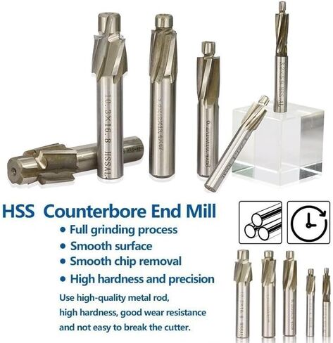 4 Flute HSS Counterbore End Mill M3.2-M20 Pilot Slotting Bit Milling Cutter for Wood/Metal Drilling Counterbore Mill (Size : 3.2x5.9x6x50) in Saudi Arabia