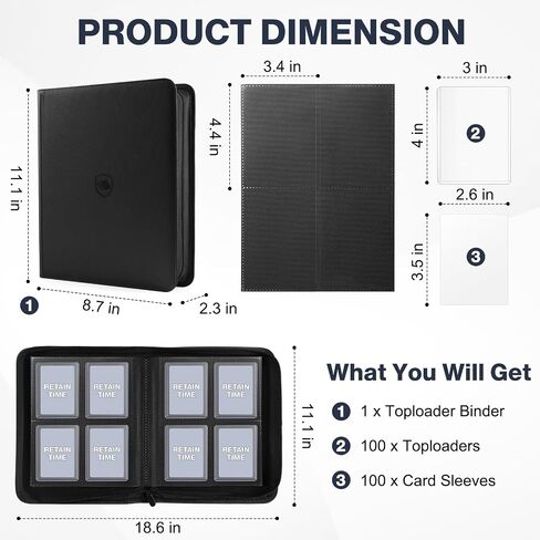 Toploader Binder ، يحمل 360 من Toploaders ، 100 من Toploaders ، و 9 جيبات Pu Top Binder ل 3 "× 4" من محولات أعلى ، رينغ لائعي TOPLOADER RINDING in Kuwait