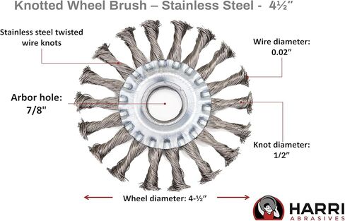 Harri Abrasives® - Twist Knotted Wire Wheel Brush - Stainless Steel - 4½″ X 1/2" - Wire Diam: 0.02" - Arbor Hole: 7/8" (2-Pack) in Saudi Arabia