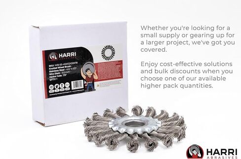 Harri Abrasives® - Twist Knotted Wire Wheel Brush - Stainless Steel - 4½″ X 1/2" - Wire Diam: 0.02" - Arbor Hole: 7/8" (2-Pack) in Saudi Arabia