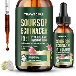 قطرات سائل Soursop Graviola - 5 في 1 مع Echinacea ، الكركم ، VC ، الزنك ، 10: 1 تركيز البيرة على الدعم المناعي ، الصحة الخلوية ودعم مضادات الأكسدة in Kuwait