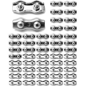 مشبك كابل Qwork ، 50 PCS M3 Duplex Steel Duplex 2 Post Wire Rope Clamps لـ 1/16 " - 1/8" حبل سلك القطر in Kuwait