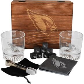 The Memory Company Licensed NFL Wood Boxed Drinkware Gift Set - Includes 2 Premium Rock Glasses, Cooling Cubes, Tongs, and Coasters, Las Vegas Raiders in Kuwait