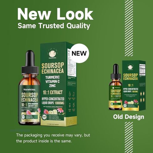 قطرات سائل Soursop Graviola - 5 في 1 مع Echinacea ، الكركم ، VC ، الزنك ، 10: 1 تركيز البيرة على الدعم المناعي ، الصحة الخلوية ودعم مضادات الأكسدة in Kuwait