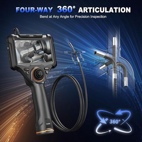 360 Articulating Borescope, 5" Monitor, 6.2mm Industrial Inspection Camera with 4-Way Joystick Articulation and 5.0FT Semi-Rigid Snake Tube, HD Endoscope for Automotive, Pipe & Equipment in Kuwait