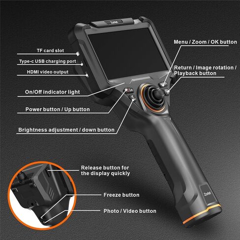 360 Articulating Borescope, 5" Monitor, 6.2mm Industrial Inspection Camera with 4-Way Joystick Articulation and 5.0FT Semi-Rigid Snake Tube, HD Endoscope for Automotive, Pipe & Equipment in Kuwait