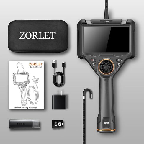 360 Articulating Borescope, 5" Monitor, 6.2mm Industrial Inspection Camera with 4-Way Joystick Articulation and 5.0FT Semi-Rigid Snake Tube, HD Endoscope for Automotive, Pipe & Equipment in Kuwait