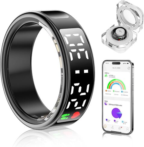 Smart Ring Health Tracker with Display Screen & Touch Button, Bluetooth Connection Health Ring for Women Men, Tracks Heart Rate/Blood Oxygen/Sleep/Steps/Sports Activities, IP68 Waterproof in Saudi Arabia