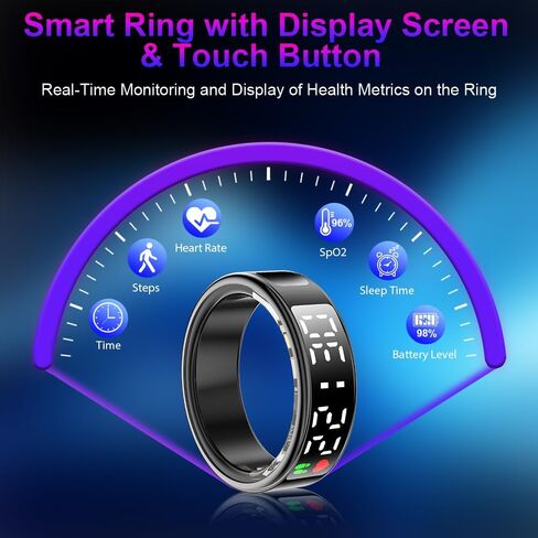 Smart Ring Health Tracker with Display Screen & Touch Button, Bluetooth Connection Health Ring for Women Men, Tracks Heart Rate/Blood Oxygen/Sleep/Steps/Sports Activities, IP68 Waterproof in Saudi Arabia