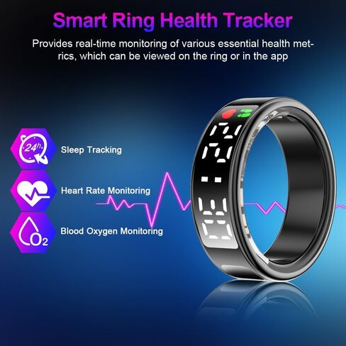 Smart Ring Health Tracker with Display Screen & Touch Button, Bluetooth Connection Health Ring for Women Men, Tracks Heart Rate/Blood Oxygen/Sleep/Steps/Sports Activities, IP68 Waterproof in Saudi Arabia