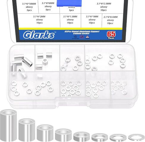 Glarks 65pcs 3.1mm id × 6mm OD x 0.5-10mm L الفواصل الألومنيوم ، أسود 8 أحجام فاصل معدني ، ألومنيوم مستدير للتشطيب المسمار المسمار لبطولة FPV Quadcopter Racing RC Multirotors الأجزاء DIY in Saudi Arabia
