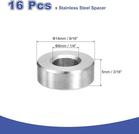 UXCELL 16PCS 304 فاصل الفولاذ المقاوم للصدأ 3/8 "OD X 5/16" id x 1/8 "طول (10x8x3mm) المسمار البوط بلاتبة بلاءات معدنية مستديرة غير مؤثرة للمسامير M8 مسامير وقضبان in Kuwait