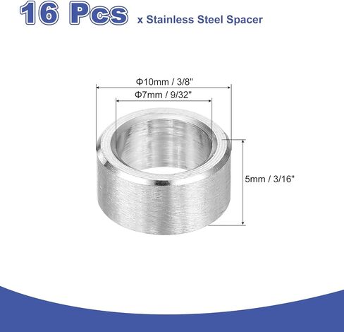UXCELL 16PCS 304 فاصل الفولاذ المقاوم للصدأ 3/8 "OD X 5/16" id x 1/8 "طول (10x8x3mm) المسمار البوط بلاتبة بلاءات معدنية مستديرة غير مؤثرة للمسامير M8 مسامير وقضبان in Kuwait