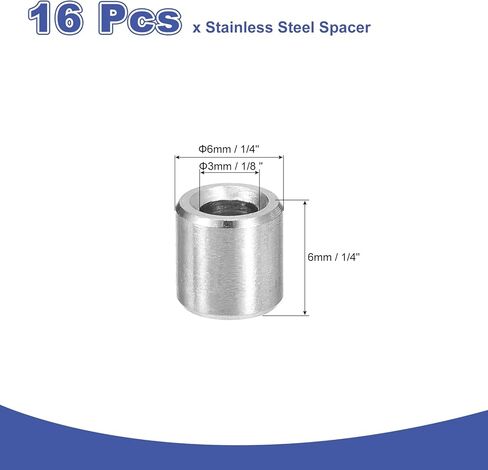 UXCELL 16PCS 304 فاصل الفولاذ المقاوم للصدأ 3/8 "OD X 5/16" id x 1/8 "طول (10x8x3mm) المسمار البوط بلاتبة بلاءات معدنية مستديرة غير مؤثرة للمسامير M8 مسامير وقضبان in Saudi Arabia