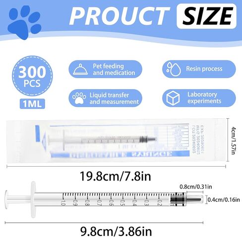 300 Pcs 1ml Plastic Syringe Oral Dispenser Individually Sterile Warpped, No Niddle with Cap Syringe for Pets Oral, Refilling, Measuring or Transfering Tiny Amount of Liquids in Saudi Arabia