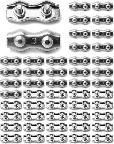 مشبك كابل Qwork ، 50 PCS M3 Duplex Steel Duplex 2 Post Wire Rope Clamps لـ 1/16 " - 1/8" حبل سلك القطر in Kuwait