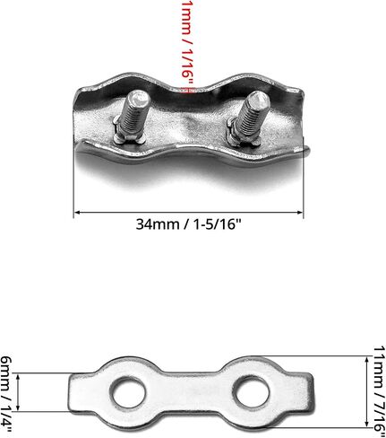 مشبك كابل Qwork ، 50 PCS M3 Duplex Steel Duplex 2 Post Wire Rope Clamps لـ 1/16 " - 1/8" حبل سلك القطر in Kuwait