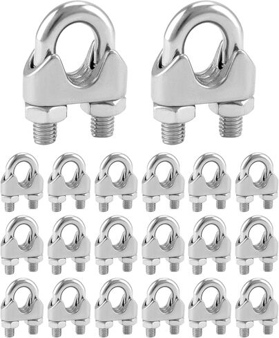Qwork 3/8 "سلك حبل المشبك مقطع M10 ، 20 حزمة كبيرة u الترباس السرج السقيفة ، 304 المشابك كابل السحرة الفولاذ المقاوم للصدأ ، قم بتوصيل طبقتين من الأسلاك لتشكيل حلقة in Saudi Arabia