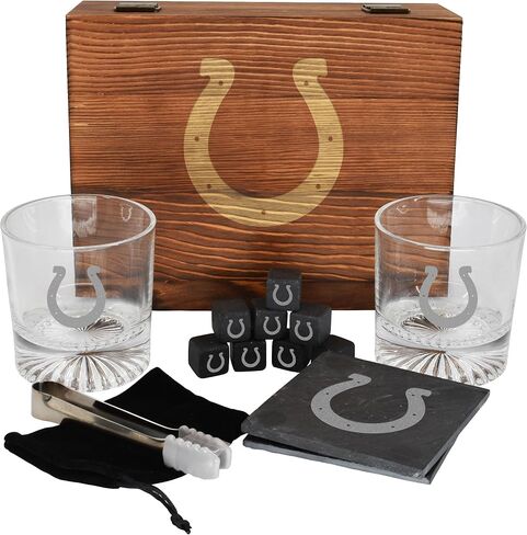 The Memory Company Licensed NFL Wood Boxed Drinkware Gift Set - Includes 2 Premium Rock Glasses, Cooling Cubes, Tongs, and Coasters, Las Vegas Raiders in Kuwait