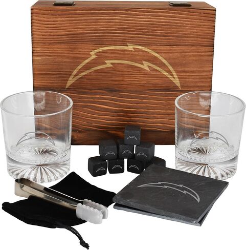 The Memory Company Licensed NFL Wood Boxed Drinkware Gift Set - Includes 2 Premium Rock Glasses, Cooling Cubes, Tongs, and Coasters, Las Vegas Raiders in Kuwait