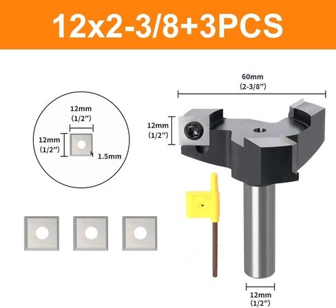 8/12/12.7mm Shank CNC Surfacing Cleaning Bottom Router Bit Insert-Style Spoilboard Face End Wood Milling Cutter(12.7x60mm+3Pcs) in Saudi Arabia