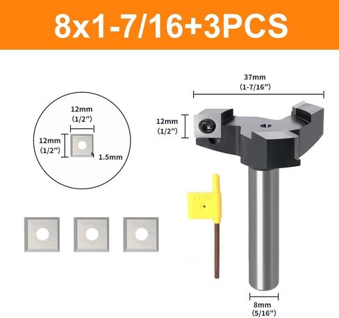 8/12/12.7mm Shank CNC Surfacing Cleaning Bottom Router Bit Insert-Style Spoilboard Face End Wood Milling Cutter(12.7x60mm+3Pcs) in Saudi Arabia