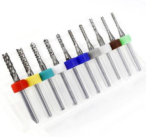 10Pcs 3.175mm 1/8" Shank PCB Corn Teeth End Mill Engraving Bits CNC Router Bits Set Milling Cutter Carbide Milling Tools(2.1mm 10Pcs) in Kuwait