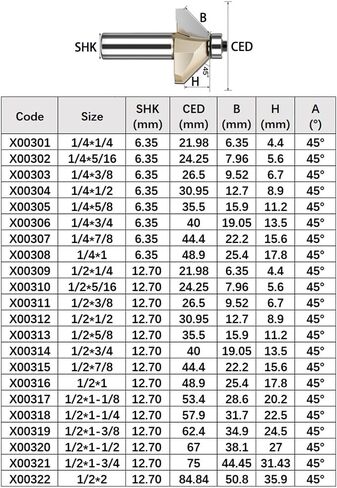6.35mm 12.7 مم شانك 45 درجة حافة تشكيل أجهزة التوجيه تشكيل شابير مع حاملة شطب أدوات قطع الخشب CNC قاطع طحن الخشب (X00313) in Saudi Arabia