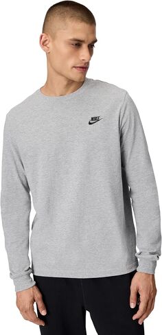 Nike Men's Grey Heather/Black Small Embroidered Logo Long Sleeve T-Shirt (AR5193 063) - L in Kuwait