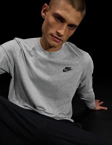 Nike Men's Grey Heather/Black Small Embroidered Logo Long Sleeve T-Shirt (AR5193 063) - L in Kuwait